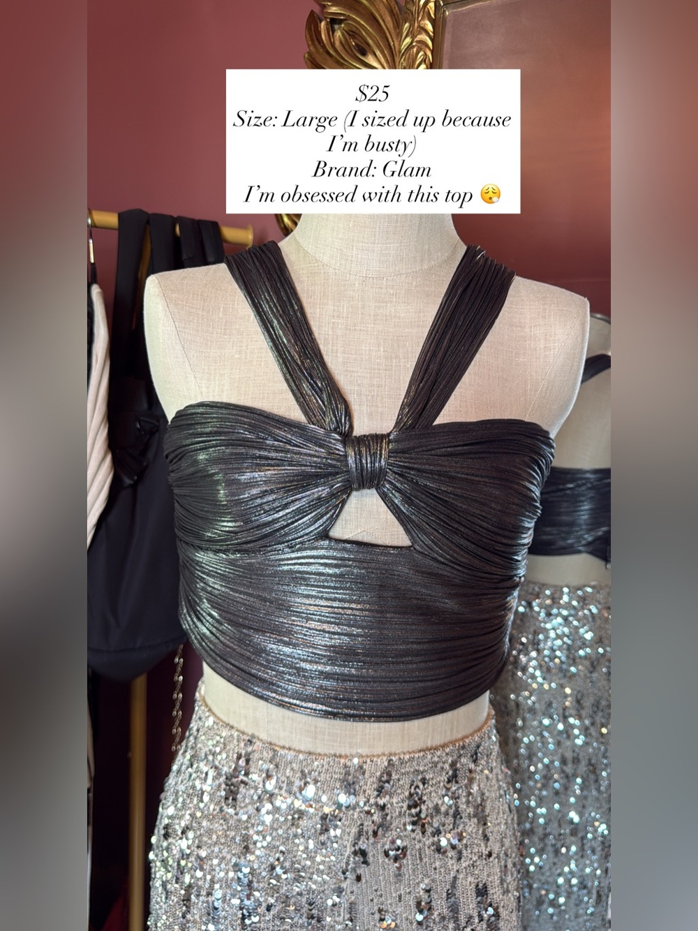 glam Shimmery Black Twist Knot Crop Top